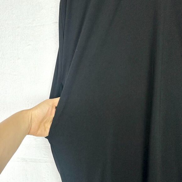 Joseph Ribkoff Silky Knit Cocoon Dress Size 8 Black Short Sleeve Hi Low - Picture 3 of 5